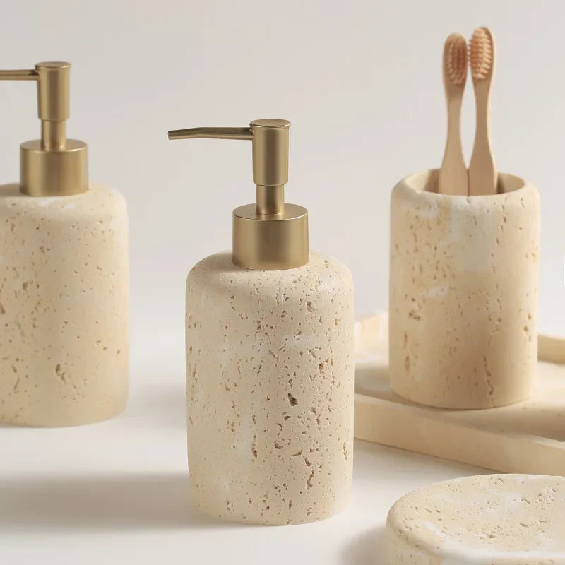 Natural Travertine Bathroom Accessory Set (4-Piece)