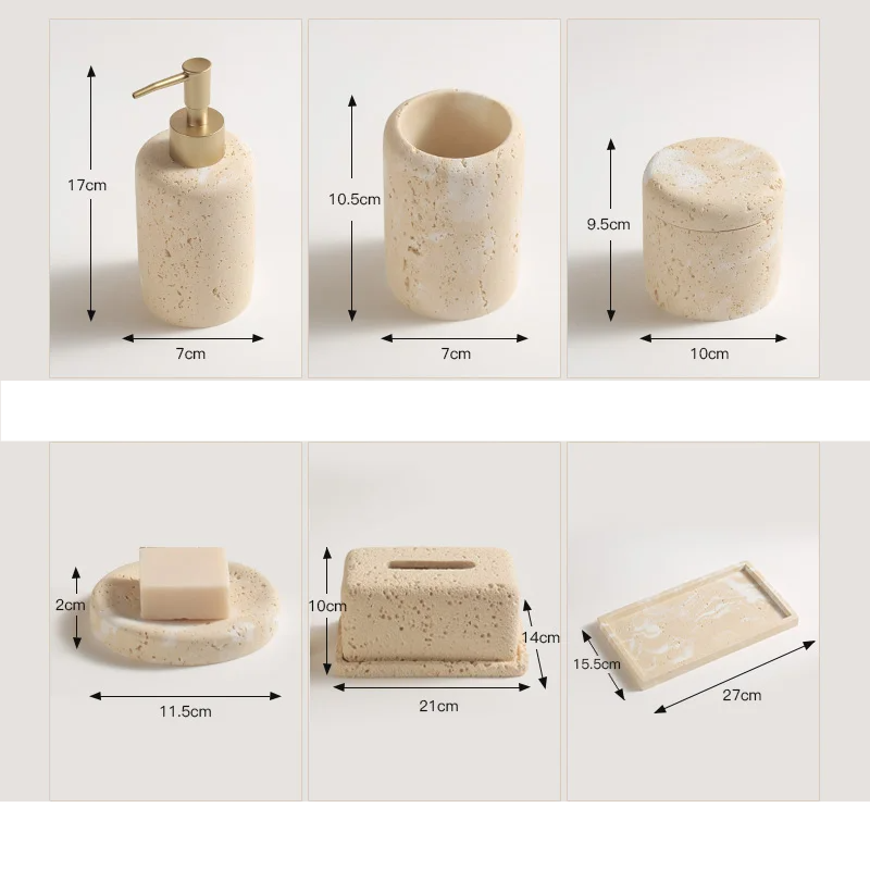 Natural Travertine Bathroom Accessory Set (4-Piece)