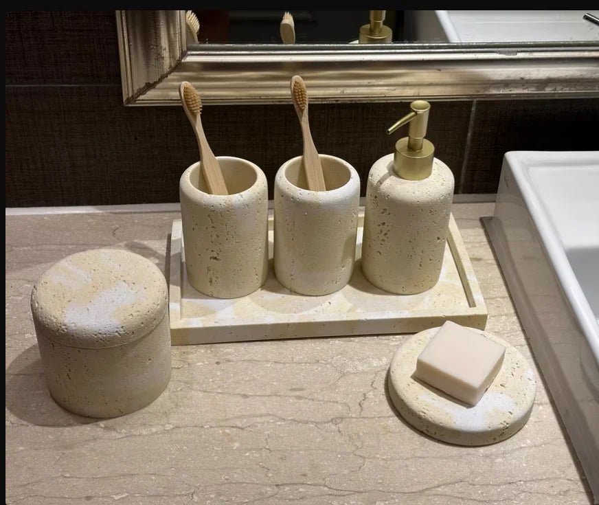 Natural Travertine Bathroom Accessory Set (4-Piece)
