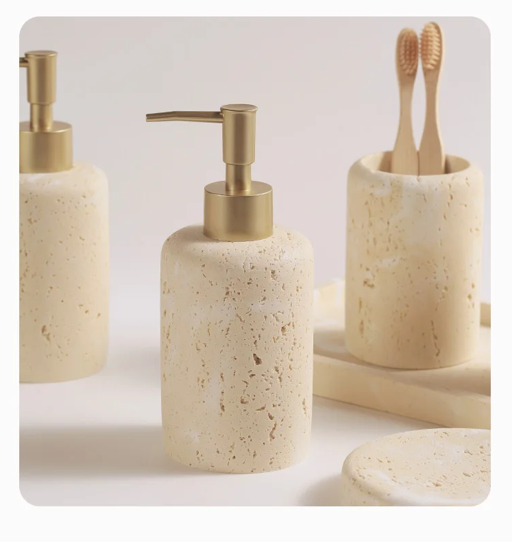 Natural Travertine Bathroom Accessory Set (4-Piece)