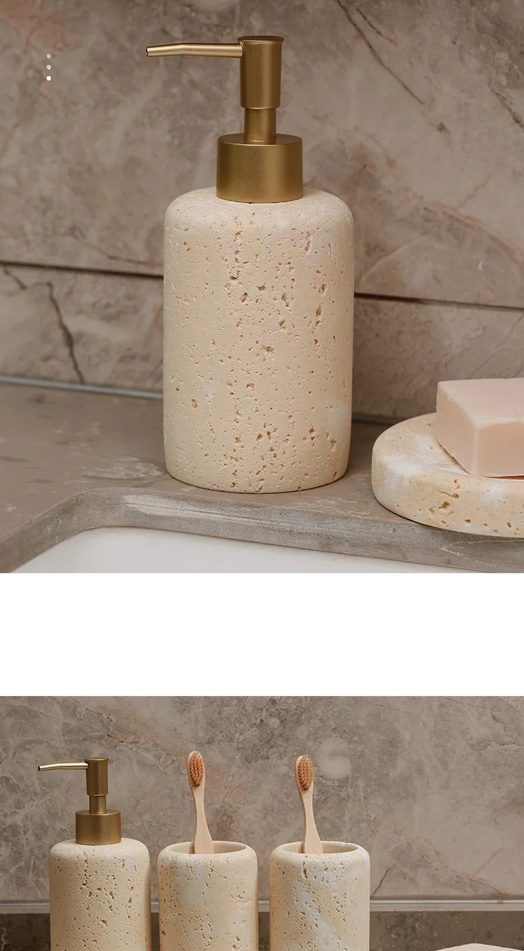 Natural Travertine Bathroom Accessory Set (4-Piece)