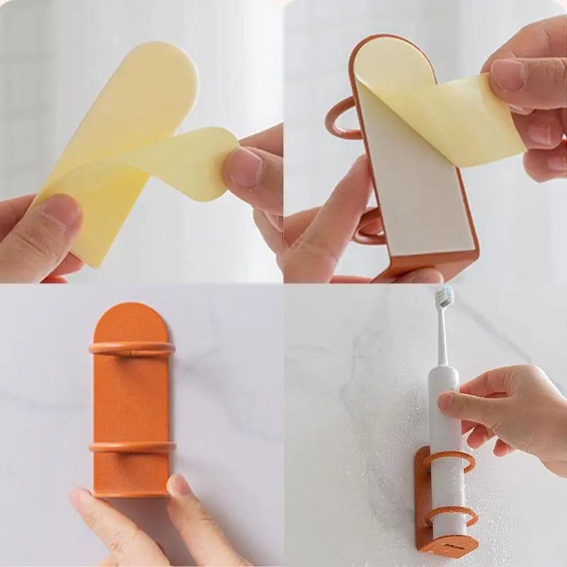 No-Drill Adhesive Rustproof Steel Toothbrush & Razor Holder