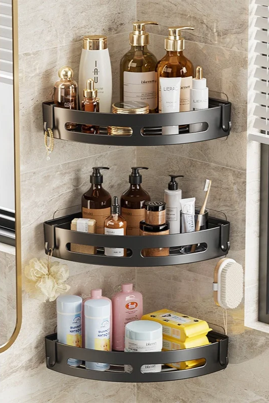 No-Drill Adhesive Waterproof & Rustproof Matte Black Shower Organizer (1-3 Pieces)