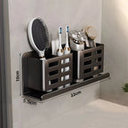 No-Drill Aluminum Wall Shelf (Toothbrush & Razor Holder)