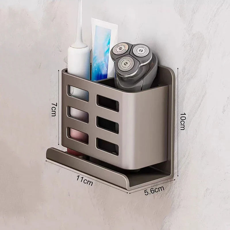 No-Drill Aluminum Wall Shelf (Toothbrush & Razor Holder)