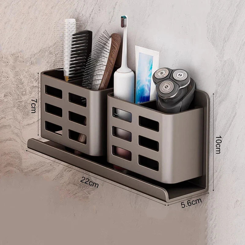 No-Drill Aluminum Wall Shelf (Toothbrush & Razor Holder)