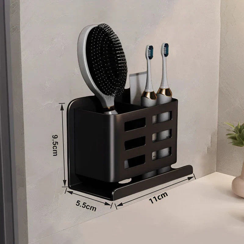 No-Drill Aluminum Wall Shelf (Toothbrush & Razor Holder)