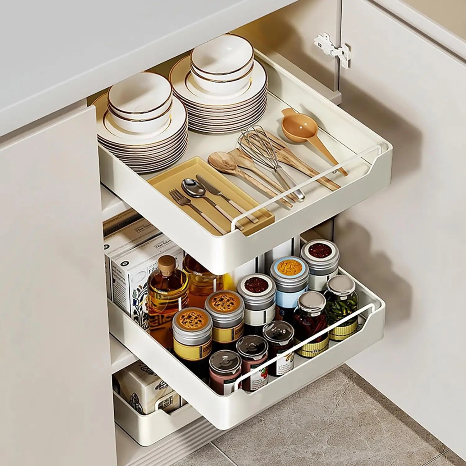 No-Drill Carbon Steel Pull-Out Cabinet Organizer