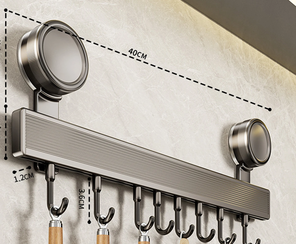 No-Drill Rust-Resistant Aluminum Kitchen Hook Rail