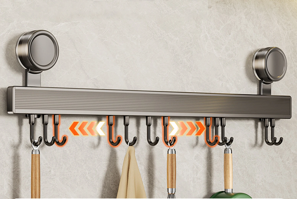 No-Drill Rust-Resistant Aluminum Kitchen Hook Rail