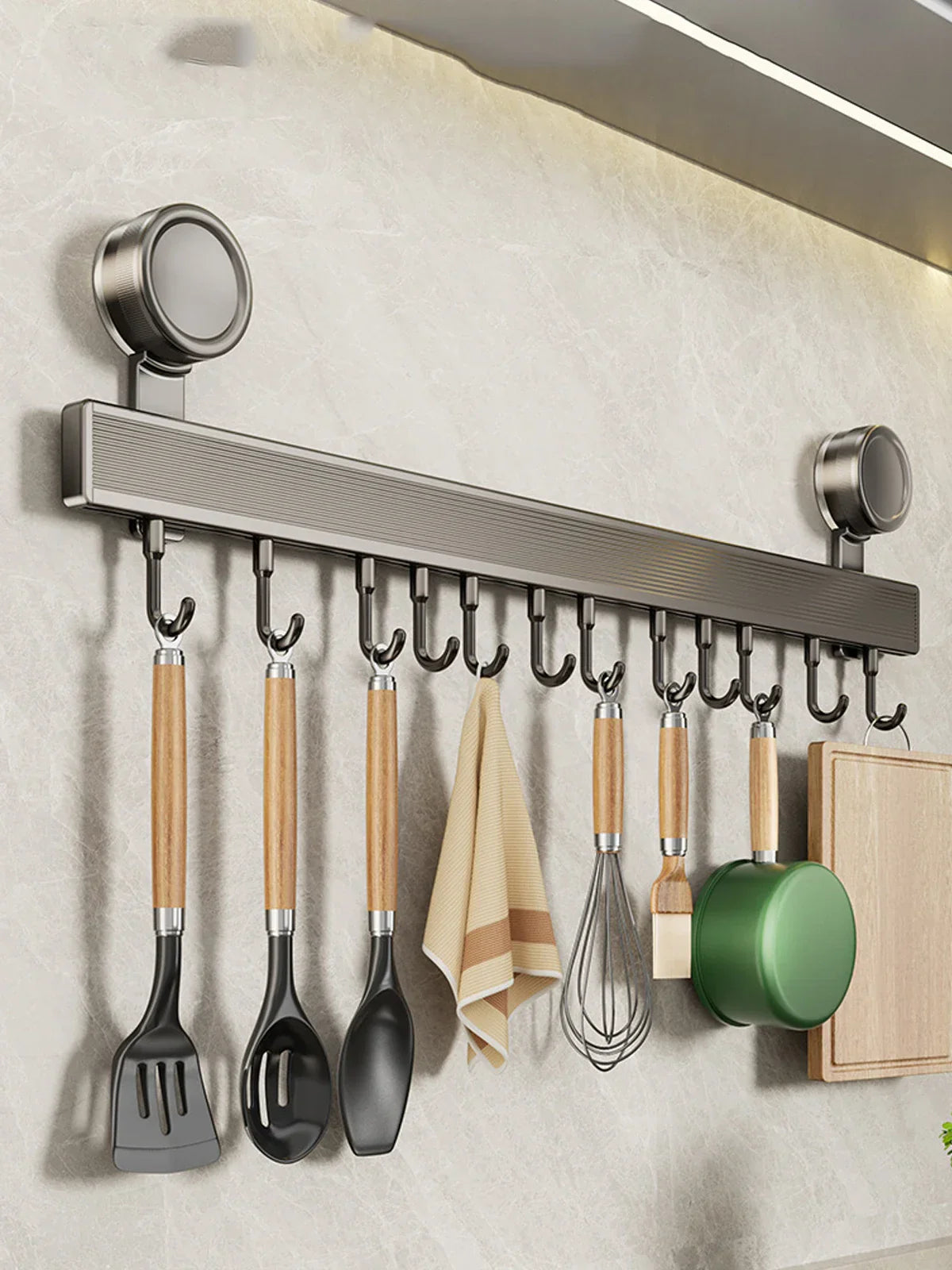 No-Drill Rust-Resistant Aluminum Kitchen Hook Rail
