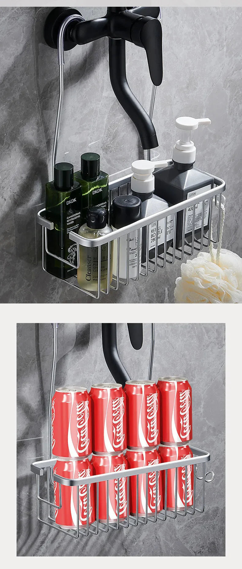 No-Drill Rustproof Aerospace-Grade Aluminum Shower Caddy (Adhesive Mount)