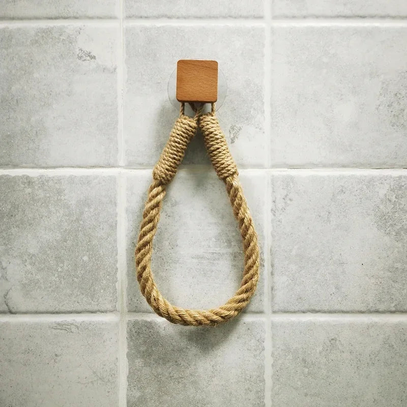 No-Drill Self-Adhesive Braided Rope Towel & Toilet Paper Holder