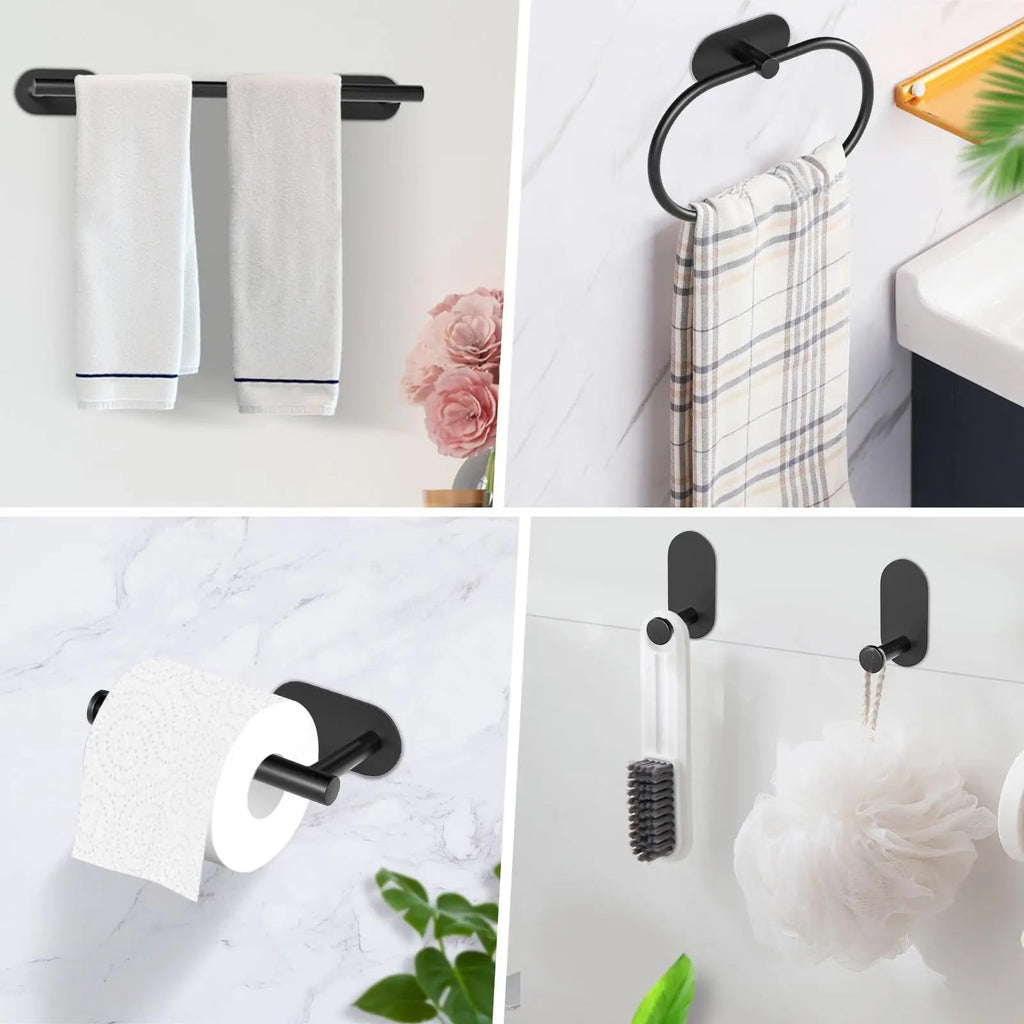 No-Drill Self-Adhesive Brushed Stainless Steel Bathroom Accessory Set