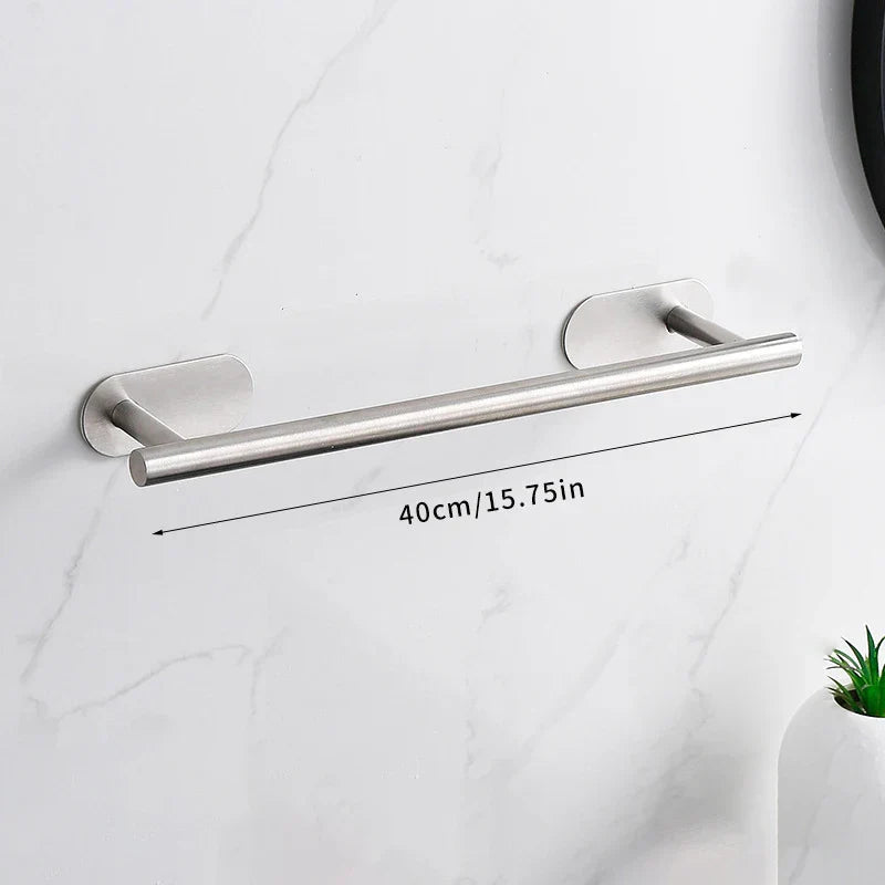 No-Drill Self-Adhesive Brushed Stainless Steel Bathroom Accessory Set