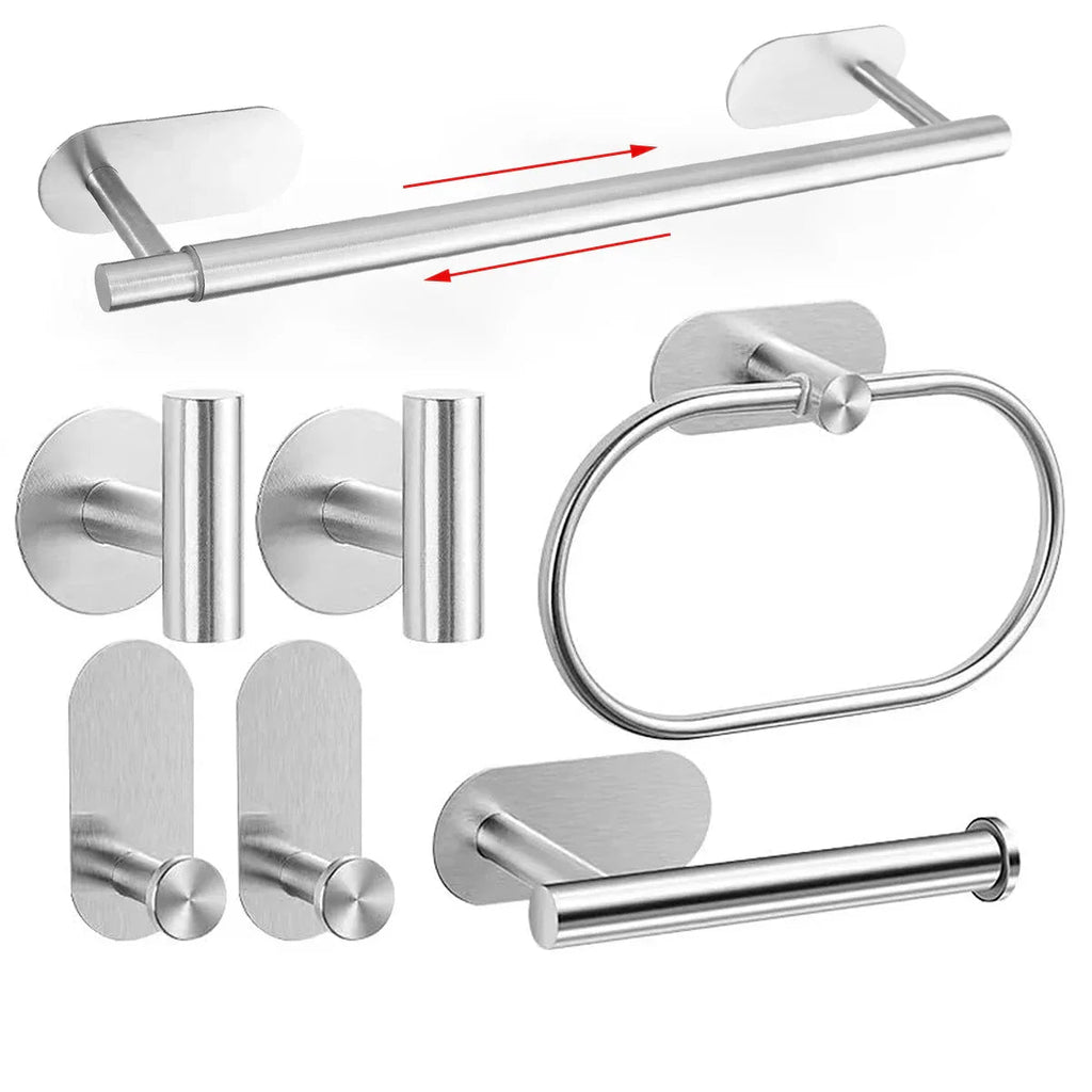 No-Drill Self-Adhesive Brushed Stainless Steel Bathroom Accessory Set