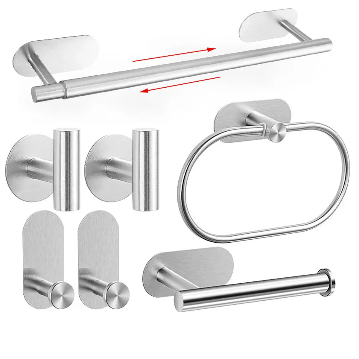 No-Drill Self-Adhesive Brushed Stainless Steel Bathroom Accessory Set