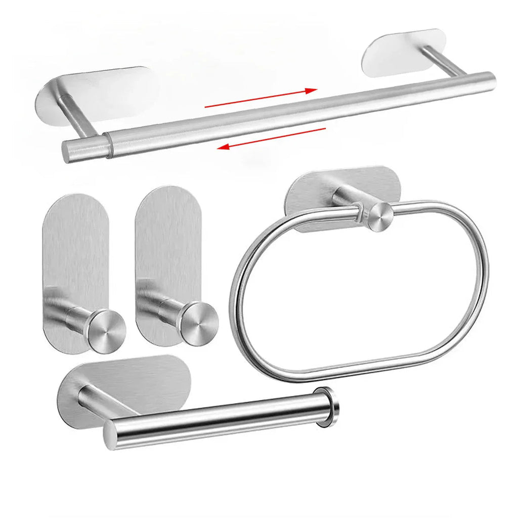 No-Drill Self-Adhesive Brushed Stainless Steel Bathroom Accessory Set