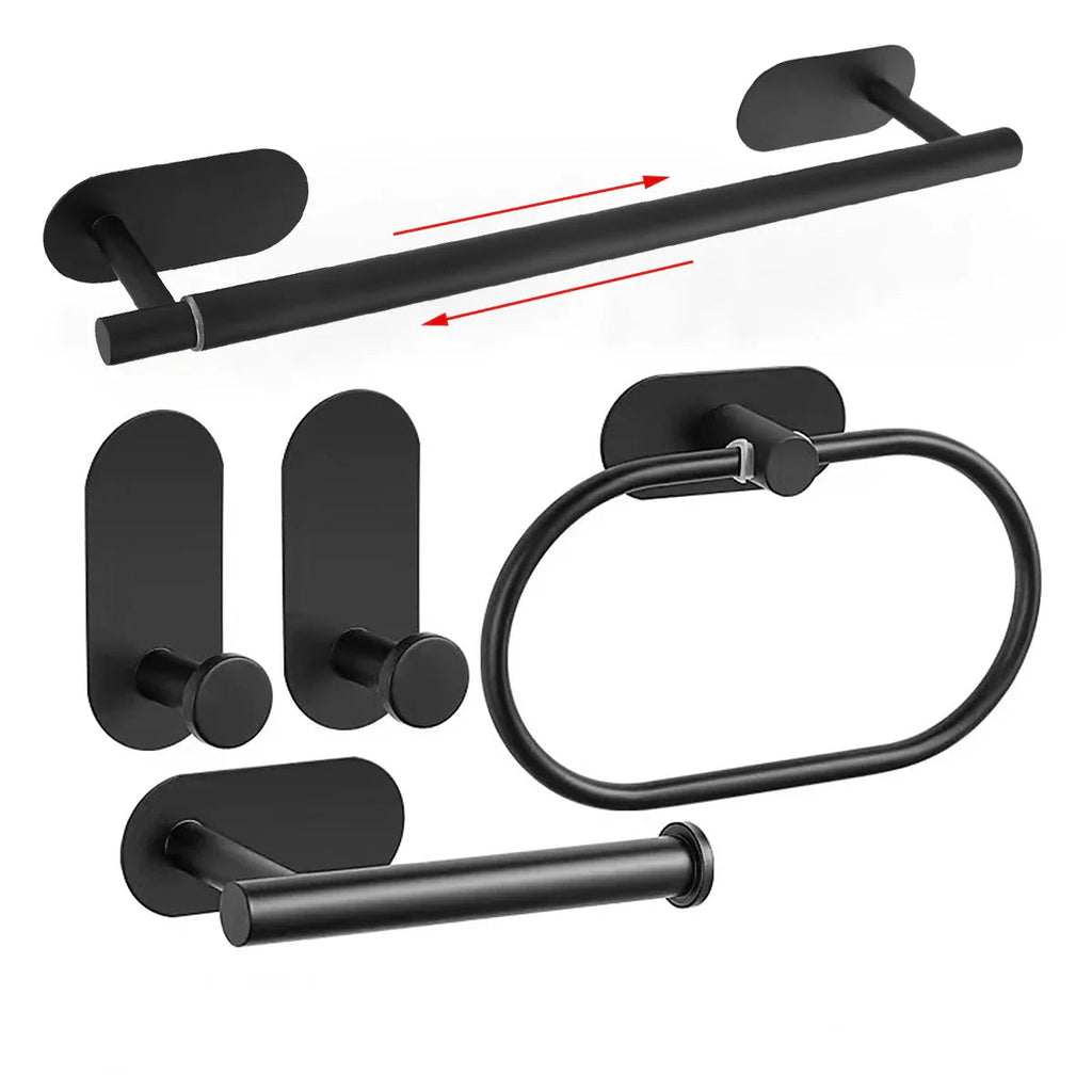 No-Drill Self-Adhesive Brushed Stainless Steel Bathroom Accessory Set