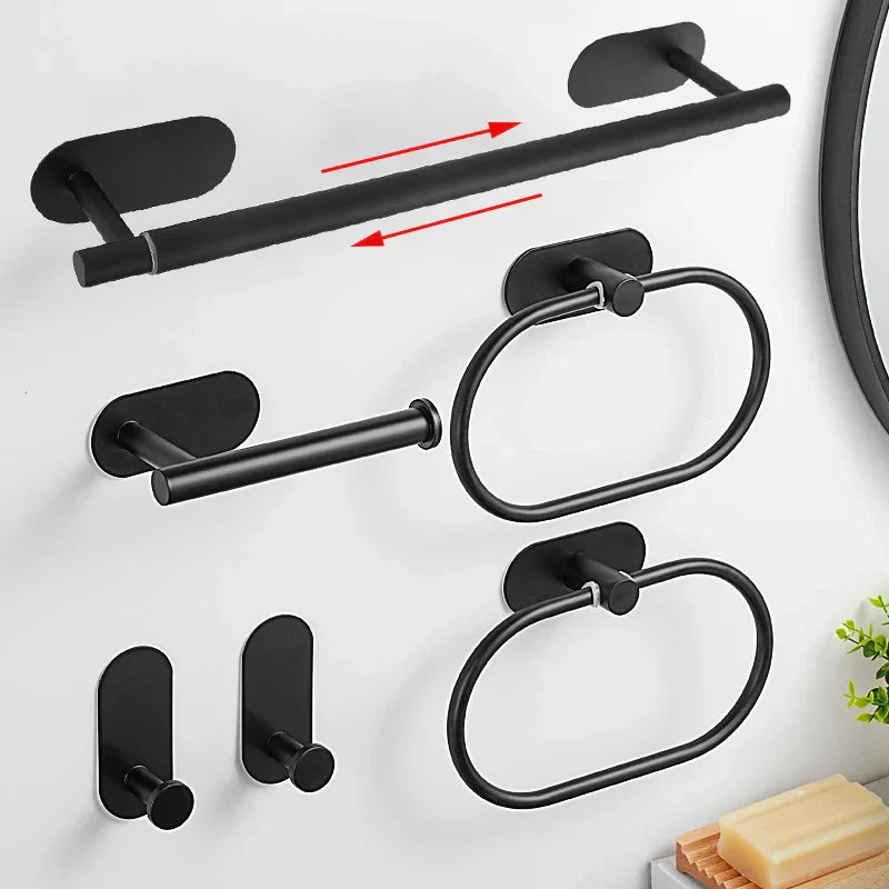 No-Drill Self-Adhesive Brushed Stainless Steel Bathroom Accessory Set