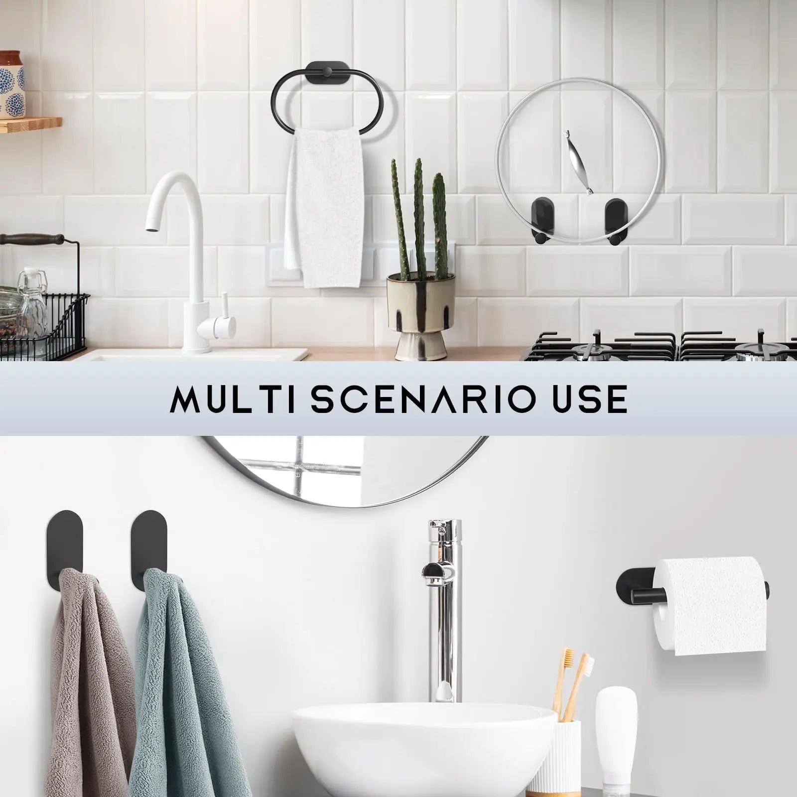 No-Drill Self-Adhesive Brushed Stainless Steel Bathroom Accessory Set