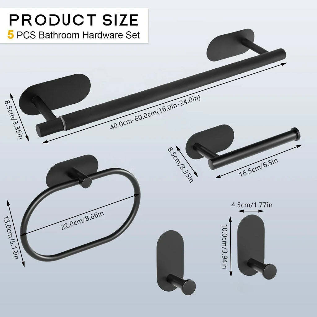 No-Drill Self-Adhesive Brushed Stainless Steel Bathroom Accessory Set