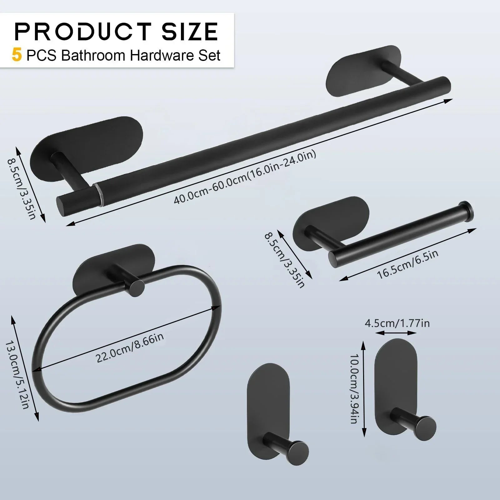 No-Drill Self-Adhesive Brushed Stainless Steel Bathroom Accessory Set