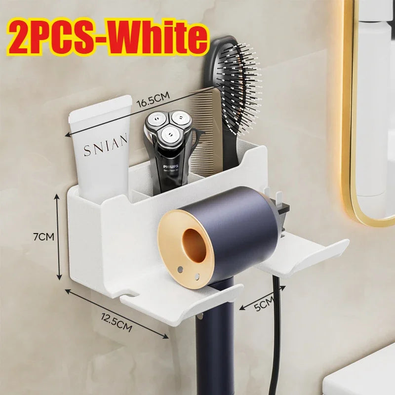 No-Drill Self-Adhesive Dual-Layer Silicone-Padded Hair Dryer Holder