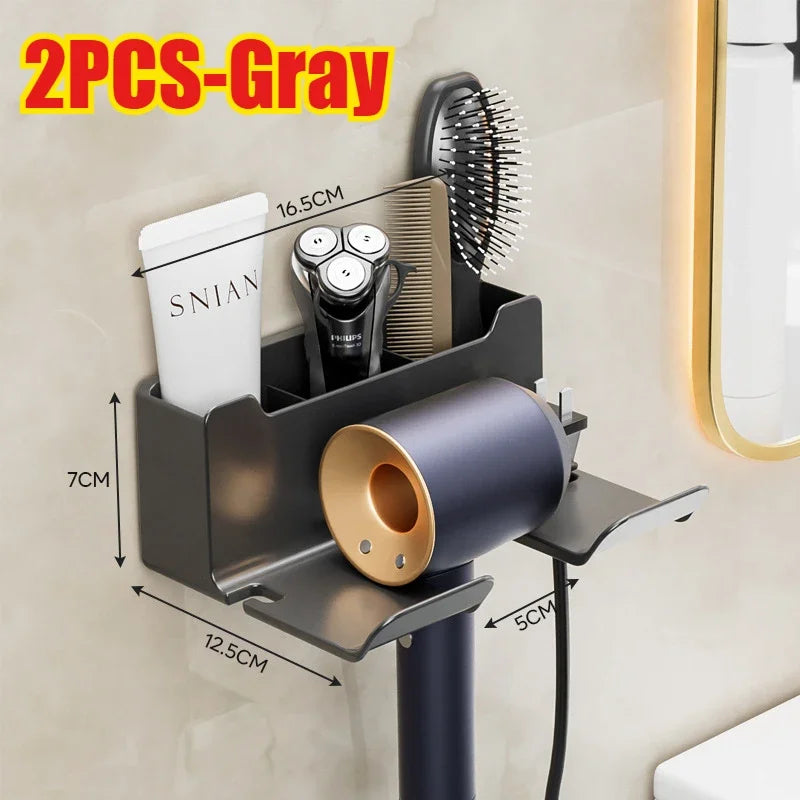 No-Drill Self-Adhesive Dual-Layer Silicone-Padded Hair Dryer Holder