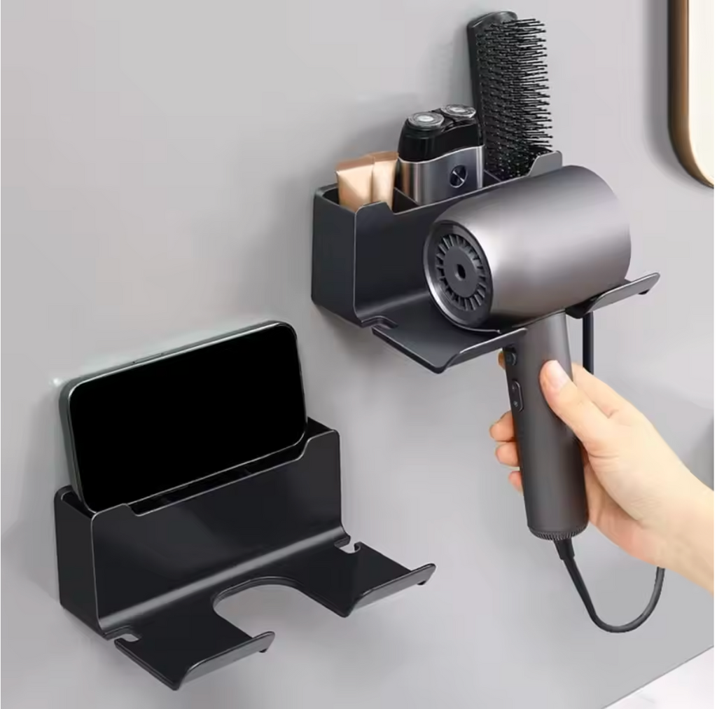 No-Drill Self-Adhesive Dual-Layer Silicone-Padded Hair Dryer Holder