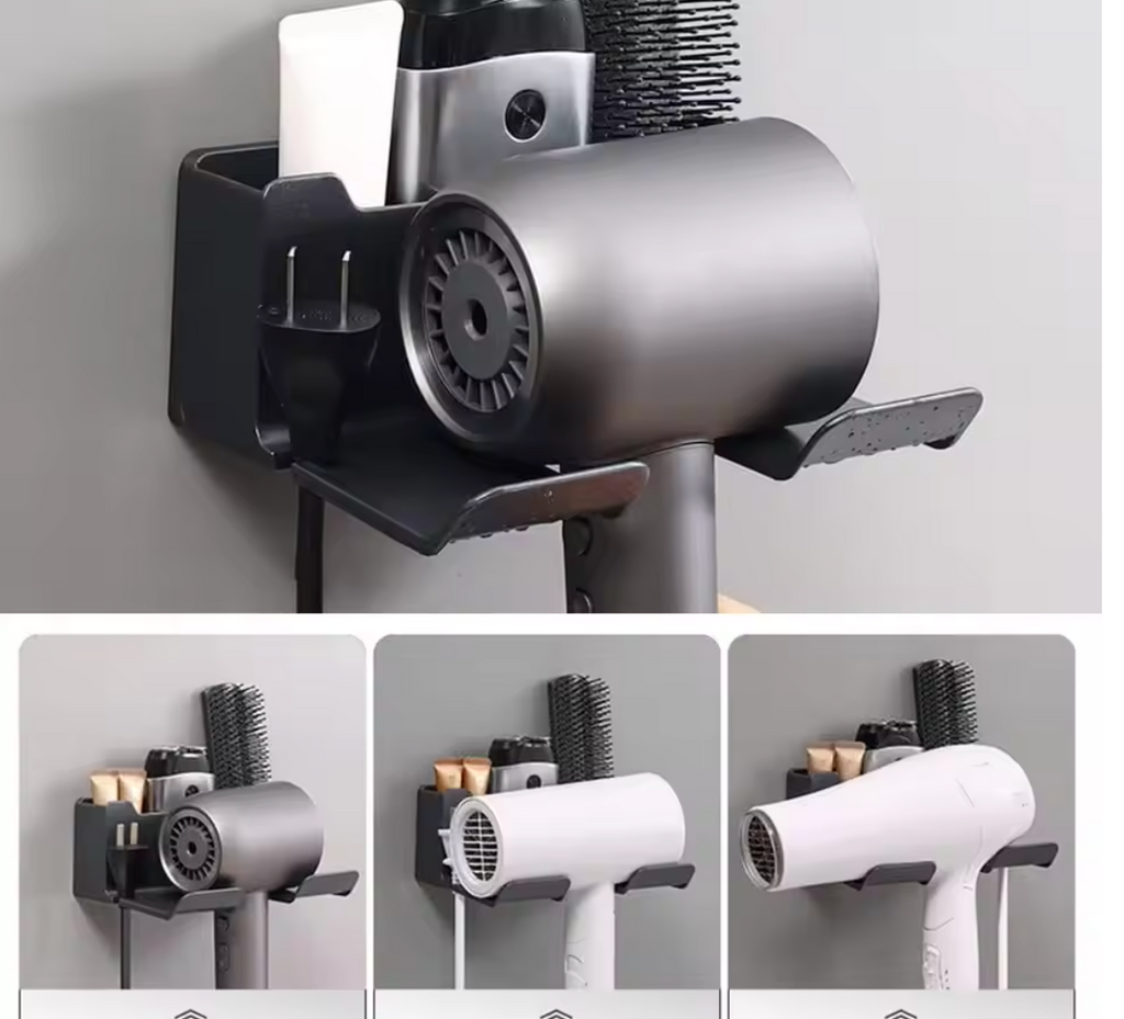 No-Drill Self-Adhesive Dual-Layer Silicone-Padded Hair Dryer Holder