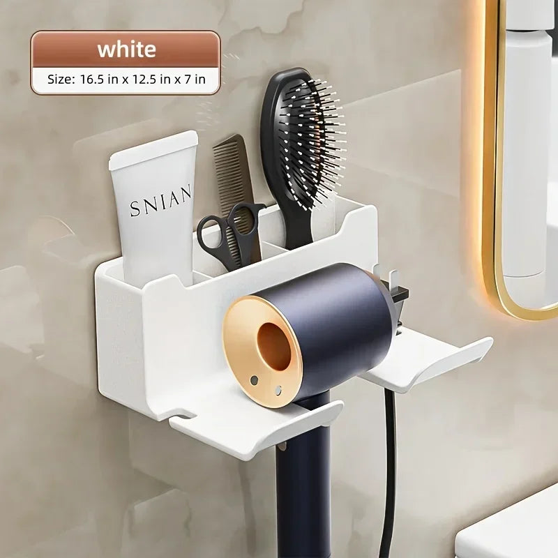 No-Drill Self-Adhesive Dual-Layer Silicone-Padded Hair Dryer Holder