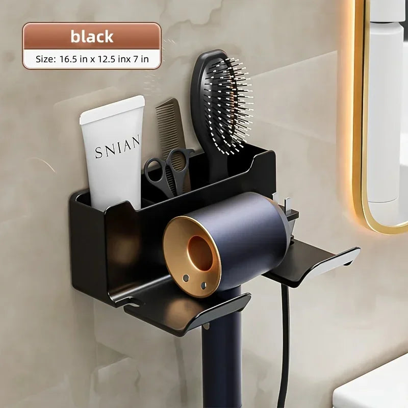 No-Drill Self-Adhesive Dual-Layer Silicone-Padded Hair Dryer Holder