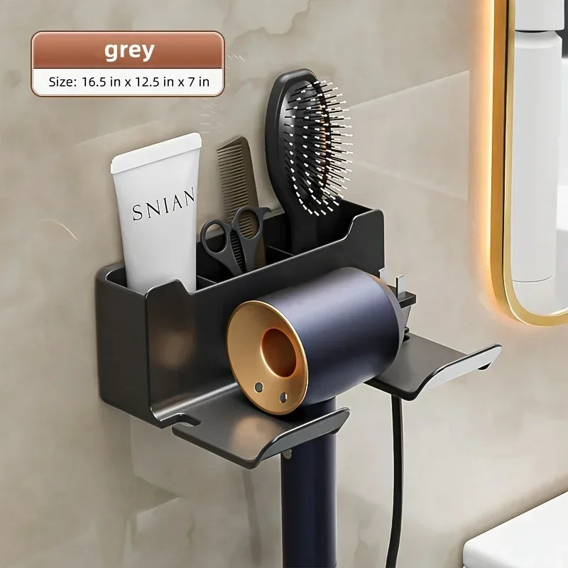 No-Drill Self-Adhesive Dual-Layer Silicone-Padded Hair Dryer Holder
