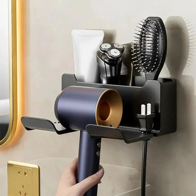 No-Drill Self-Adhesive Dual-Shelf Hair Dryer Holder