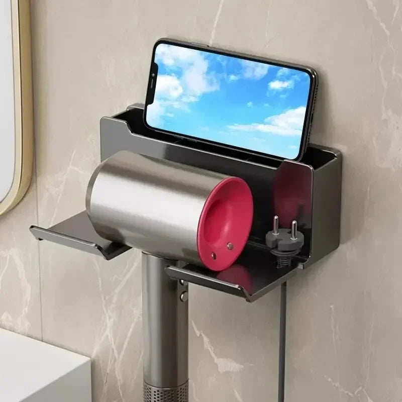 No-Drill Self-Adhesive Dual-Shelf Hair Dryer Holder