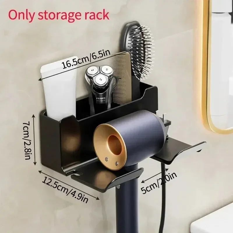 No-Drill Self-Adhesive Dual-Shelf Hair Dryer Holder