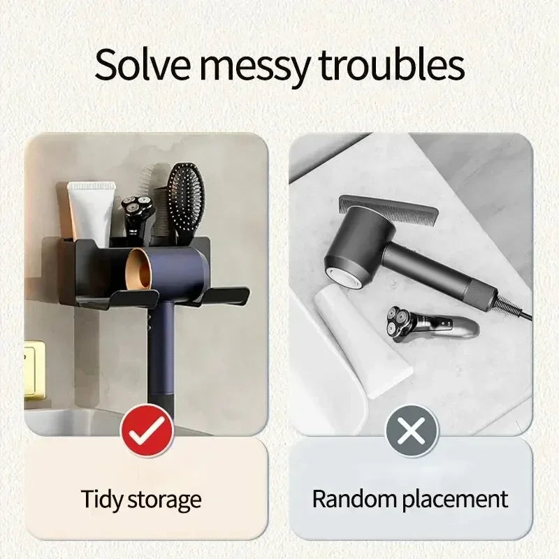 No-Drill Self-Adhesive Dual-Shelf Hair Dryer Holder