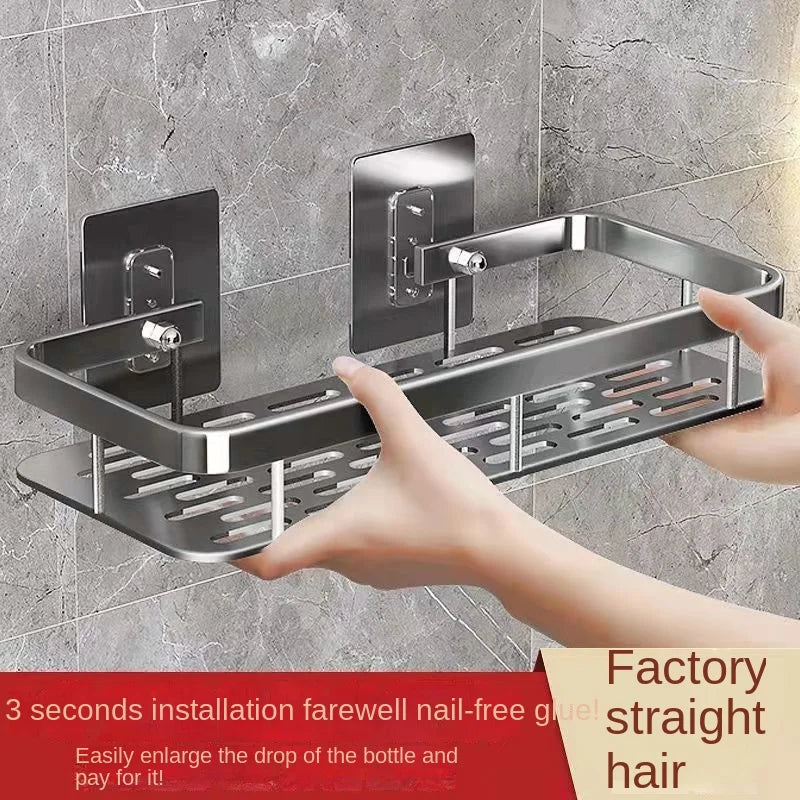 No-Drill Self-Adhesive Rust-Resistant Aluminum Bathroom Shelf