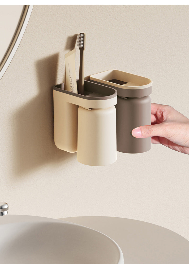 No-Drill Self-Adhesive Space-Saving Toothbrush & Cup Holder (2-in-1)