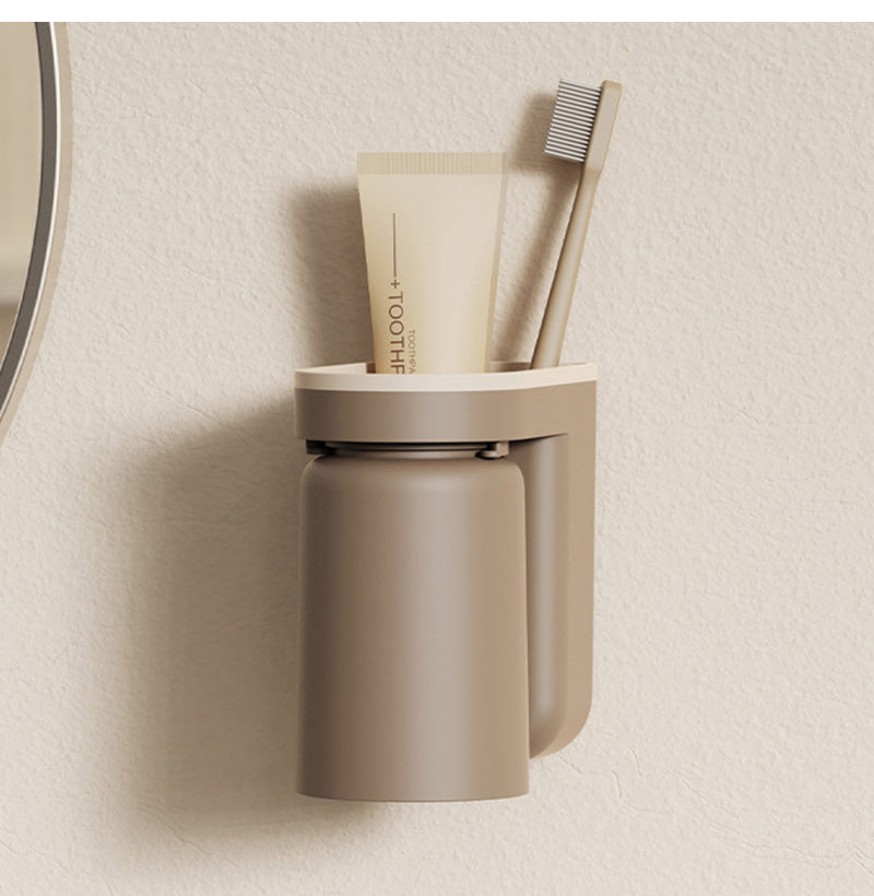 No-Drill Self-Adhesive Space-Saving Toothbrush & Cup Holder (2-in-1)