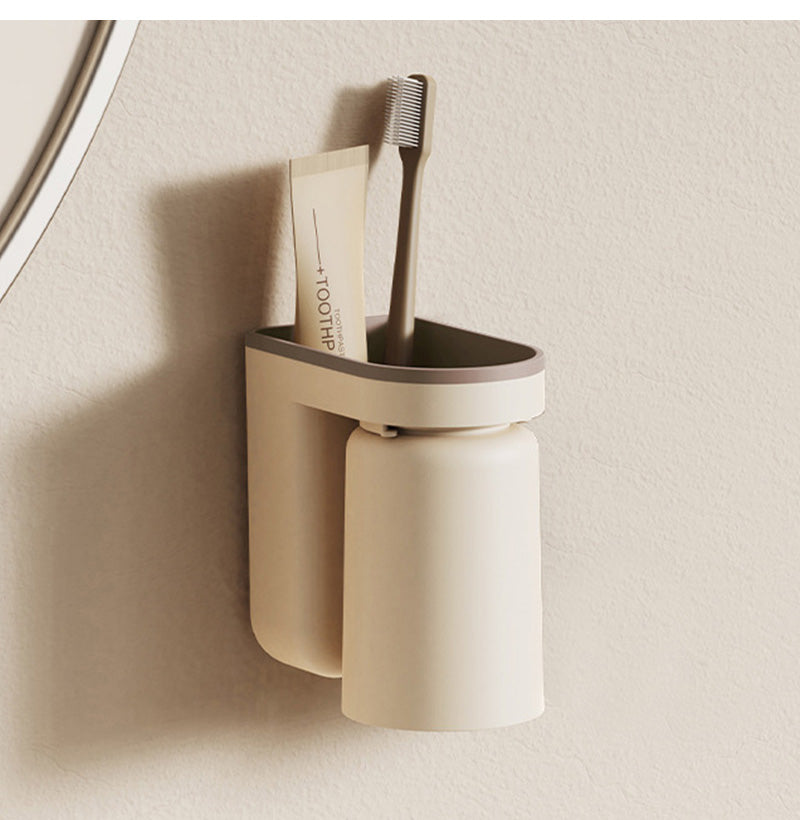No-Drill Self-Adhesive Space-Saving Toothbrush & Cup Holder (2-in-1)