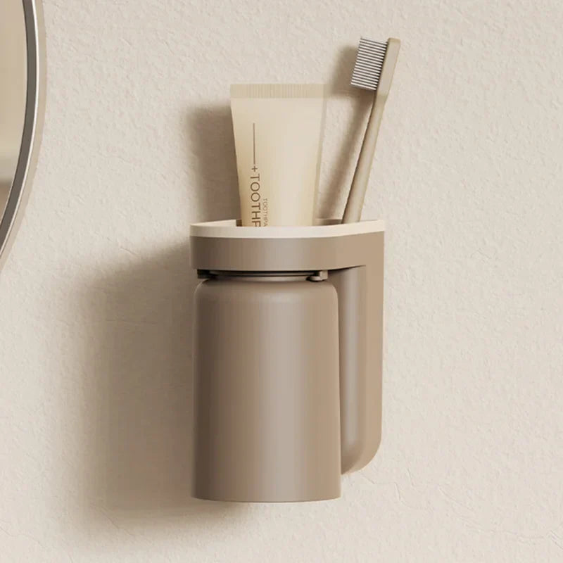 No-Drill Self-Adhesive Space-Saving Toothbrush & Cup Holder (2-in-1)