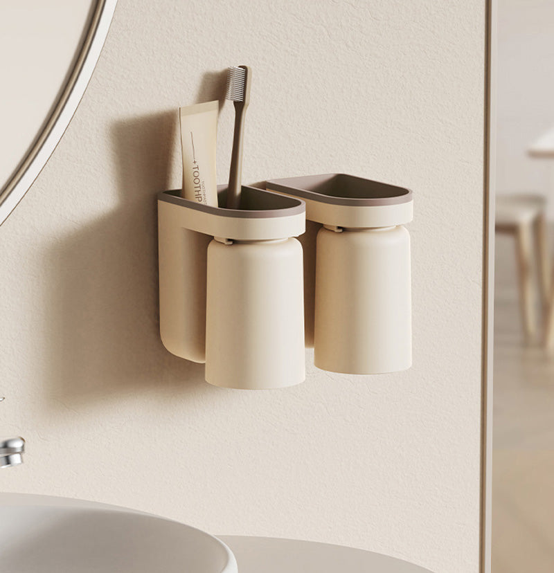 No-Drill Self-Adhesive Space-Saving Toothbrush & Cup Holder (2-in-1)