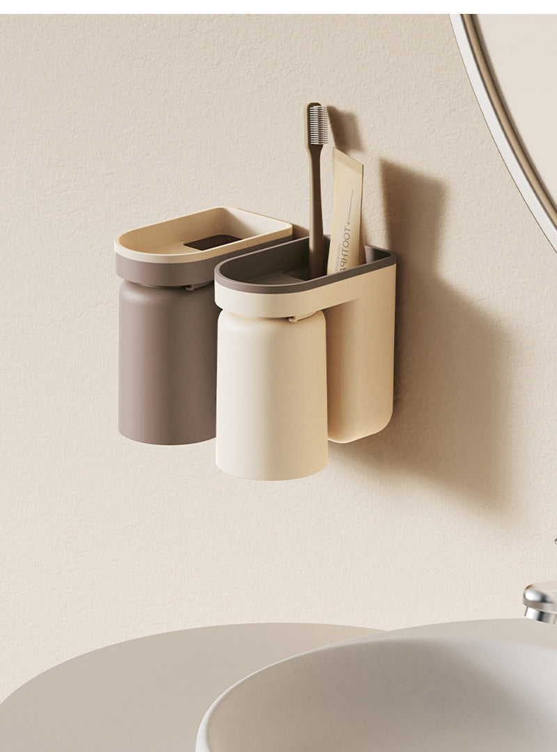 No-Drill Self-Adhesive Space-Saving Toothbrush & Cup Holder (2-in-1)