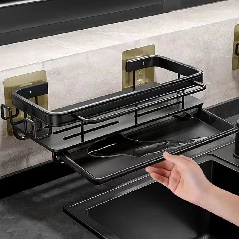 No-Drill Self-Draining Aluminum Sink Organizer (With Removable Tray)