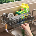 No-Drill Self-Draining Aluminum Sink Organizer (With Removable Tray)