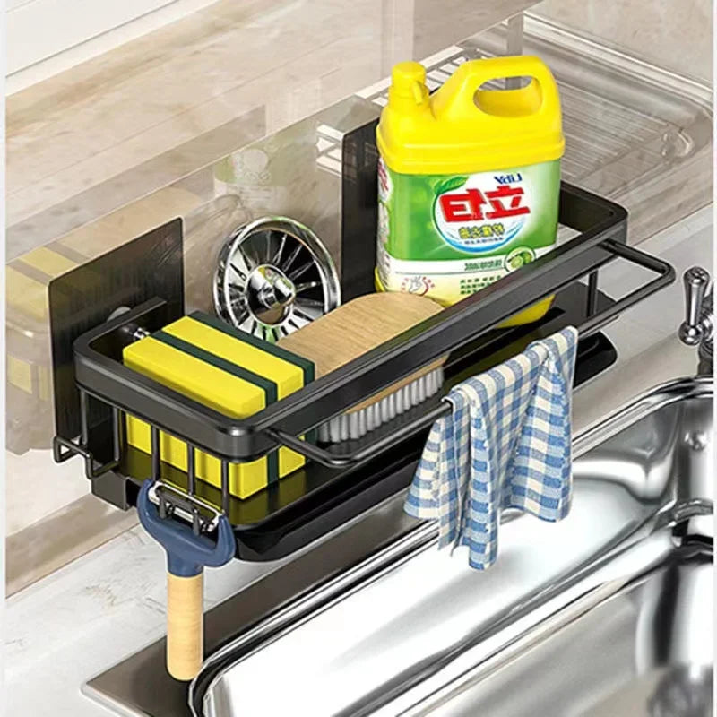 No-Drill Self-Draining Aluminum Sink Organizer (With Removable Tray)