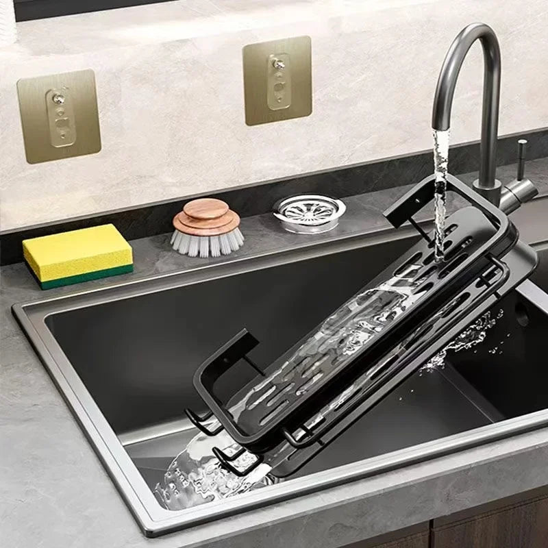 No-Drill Self-Draining Aluminum Sink Organizer (With Removable Tray)