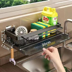 No-Drill Self-Draining Aluminum Sink Organizer (With Removable Tray)
